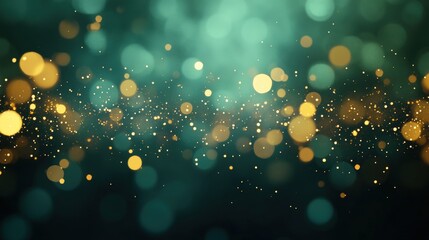 Poster - abstract bokeh background with glittering lights in teal and gold for banner or background use in de