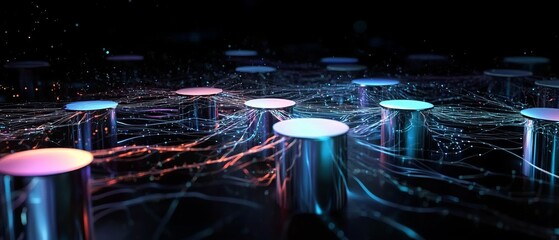 Poster - A striking and futuristic digital landscape, perfectly crafted for showcasing advanced technology, intricate neural networks, seamless data transfer, and cuttingedge concepts related to AI