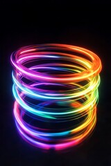 Poster - The vibrant neon rings glitter and shimmer brilliantly in the darkness, creating an enchanting immersive 3D display filled with dynamic colors that mesmerize and captivate all viewers who witness it