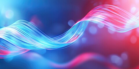 Poster - Vibrant abstract waves of blue and red light on a blurred background.