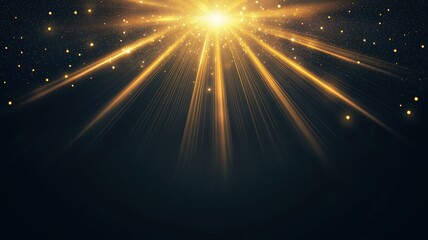 Poster - Radiant burst of golden light shining against a dark background with sparkling particles.