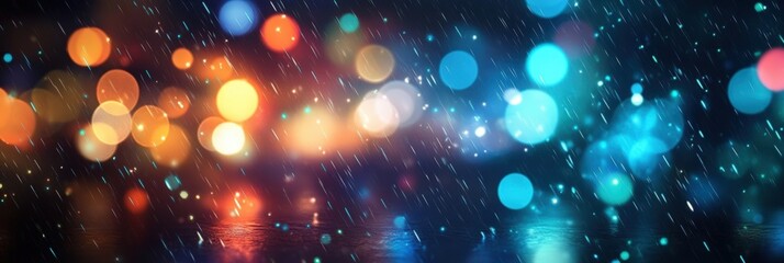 Poster - multicolor bokeh lights with rain effects creating a dreamy atmosphere ideal for background or artis