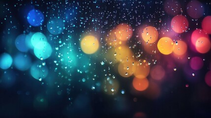 Poster - multicolor bokeh background with raindrops, soft focus, and vibrant light effects for artistic and c