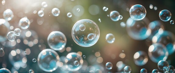 Poster - A mesmerizing close-up of glowing soap bubbles creating a dreamy atmosphere ideal for backgrounds and artistic wallpaper designs