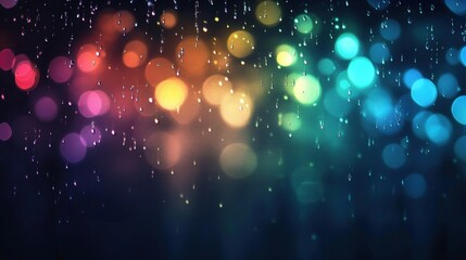 Poster - Vibrant Multicolor Bokeh with Raindrops Creating a Dreamy Atmosphere in a Soft Focus Background