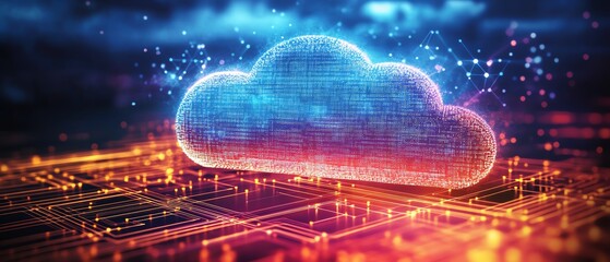 Poster - Cloud computing security, with a cloud symbol over a stylized chip, symbolizing encryption, data safety, and secure cloud storage, with a clean, techfocused design
