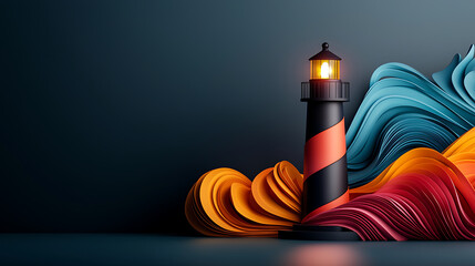 Poster - Guiding light colorful paper waves artistic installation contemporary studio creative interpretation