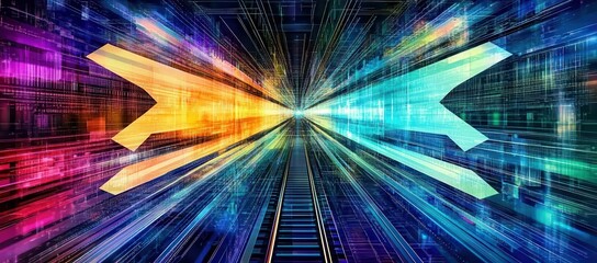 Poster - Abstract Colorful Arrows in a Digital Tunnel