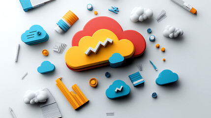 Poster - Data visualization techniques for cloud computing digital workspace infographic design creative studio aerial view innovation and technology trends