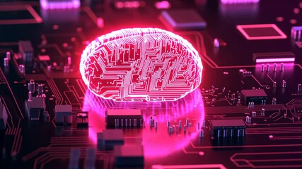 Poster - Futuristic neon brain circuit thriving in digital landscape