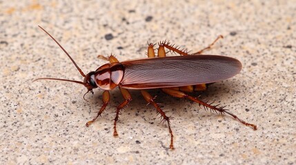 Poster - A close-up of a cockroach on a textured surface, showcasing its body details.