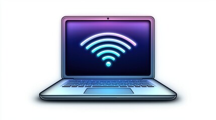 Poster - A modern laptop displays a vibrant wireless internet symbol, symbolizing connectivity and digital communication in today's fast-paced world.