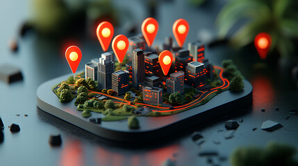 Poster - Exploring urban development trends 3d city models with location pins modern architecture virtual environments aerial perspective urban planning concepts