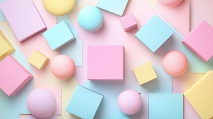 Poster - Pastel Abstract Geometric Shapes Arranged in a Playful Pattern on Soft Gradient Background