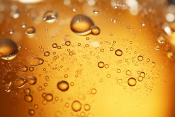 Poster - Close up of golden liquid with small bubbles forming an abstract pattern, creating a visually appealing texture