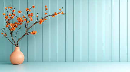 Poster - Vibrant orange floral arrangement minimalist interior still life photography contemporary space close-up view decorative concept