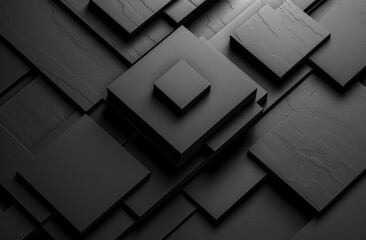 Poster - Abstract Dark Gray and Black Textured Cubes 3D Rendering