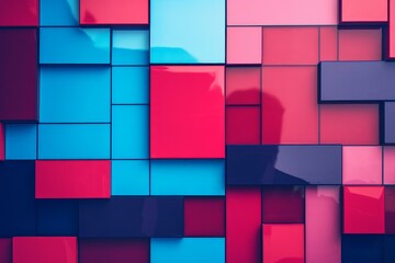 Leinwandbilder - Glossy rectangular shapes in vibrant colors interlock, creating a dynamic and visually appealing abstract composition