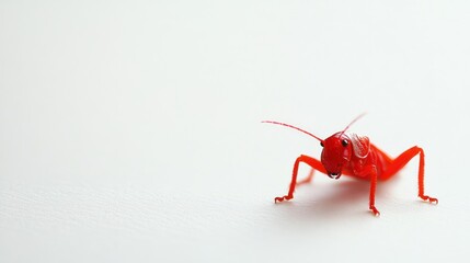 Poster - A close-up of a vibrant red insect on a white background.