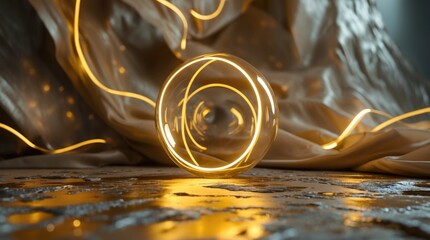 Poster - Glowing golden light swirls in a decorative setting highlighting abstract themes of extraterrestrial concepts and ethereal beauty.