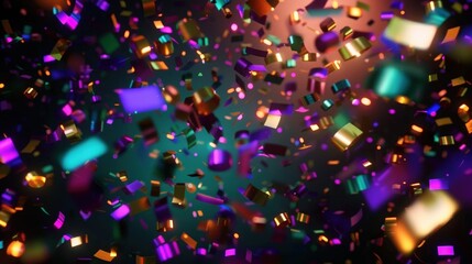 Poster - Colorful Glittering Confetti Flying in a Dynamic Burst of Celebration for Mardi Gras Festivity and Joyous Events
