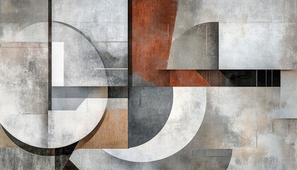 Fototapete - Abstract Geometric Art with Grey Brown and White Tones