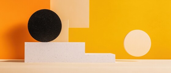 Poster - Abstract Geometric Composition with Black Circle and Colorful Blocks
