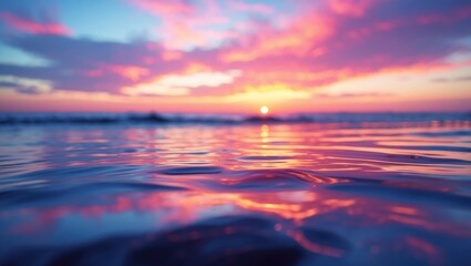 Wall Mural - serene abstract water reflection at sunset over calming sea with vibrant colors and soft motion blur