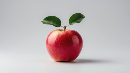 Sticker - Fresh Whole Red Apple Isolated on White Background With Green Leaves Organic Fruit Healthy Lifestyle Concept and Copy Space for Text