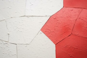 Poster - Close up of a red and white geometric pattern with a cracked paint texture, creating a visually striking contrast