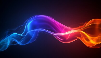 Poster - vibrant abstract waves of blue, cyan, red, and orange on dark background, layered translucency