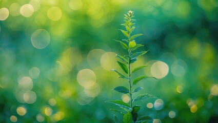 Poster - Elegant Green Bokeh Background with Delicate Plant Silhouette for Nature Inspired Designs and Relaxing Atmospheres