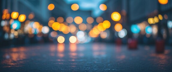 Poster - Abstract Defocused Urban Lights Creating a Dreamy Atmosphere on a Rainy Street at Dusk