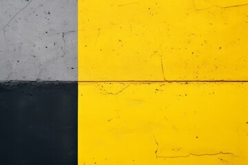 Poster - Geometric composition featuring gray, black and yellow concrete slabs forming an abstract textured background