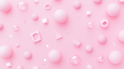 Wall Mural - Abstract Pink Geometric Shapes and Spheres on Pastel Background