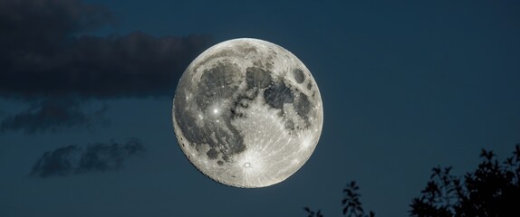 Wall Mural - Majestic full moon illuminating a dark sky with wispy clouds creating a serene nighttime atmosphere for celestial observations.