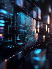 Poster - This digital backdrop highlights advanced technology concepts, artificial intelligence, data transfer, and intricate neural networks, presented in a visually appealing and modern format for clarity