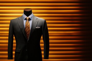 Wall Mural - Stylish mannequin displaying formal business attire in modern boutique high-end fashion sleek environment captivating viewpoint