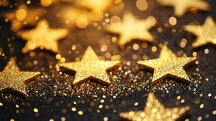 Poster - Golden stars sparkling in motion against shimmering background