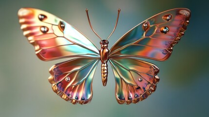 Aufkleber - A colorful, metallic butterfly with intricate details and a shimmering appearance.