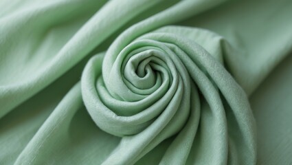 Sticker - Light green fabric rolled in a spiral showcasing its soft texture and elegant look suitable for design and textile applications.