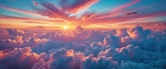 Wall Mural - vibrant sunset and sunrise sky showcasing beautiful colors of gold, pink, and blue with fluffy cloud