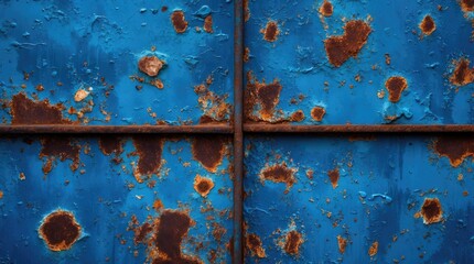 Poster - rusty blue metal texture with weathered paint and corrosion, suitable for background or abstract des