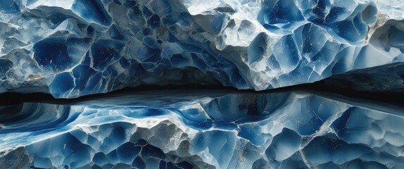 Poster - Blue-white marble texture with intricate patterns and reflections, showcasing natural beauty in a macro view of geological formations.