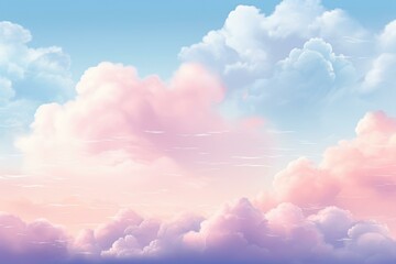 Poster - Beautiful dreamy sky with fluffy pink and blue clouds at sunset