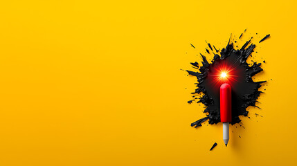 Poster - Creative explosion of colorful ink splashing against bright yellow background artistic concept modern design environment vibrant viewpoint