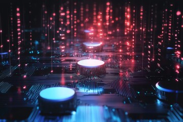 Aufkleber - Explore a vibrant digital landscape ideal for showcasing advanced technologies, intricate neural networks, and efficient data transfer methods in todays evolving computing environments