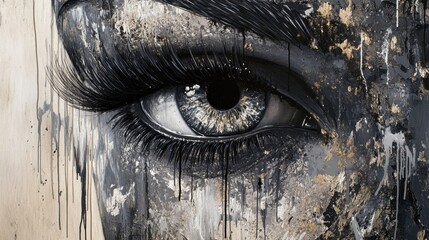 Poster - Closeup of a Dramatic Grey and Black Abstract Eye Painting