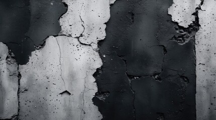 Poster - Textured black and white concrete wall featuring cracks and imperfections ideal for background use in design and artistic projects.