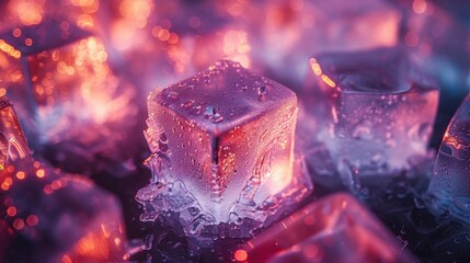 Aufkleber - Closeup of Glowing Ice Cubes with Purple and Pink Lighting